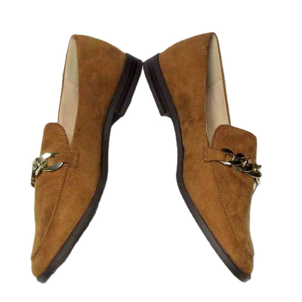 ANN TAYLOR LOFT Hardware Embellished Fabric Suede Loafers Brown Shoes Size 6M - Picture 3 of 4
